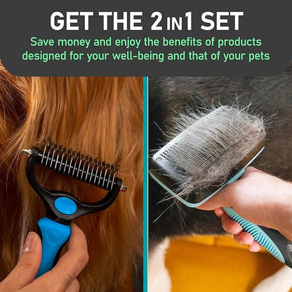 Maxpower Planet Dog Rake and Dog Hair Brush - Gently Removes Loose Undercoat, Mats and Tangled - Deshedding Grooming Tool for Dogs &amp; Cats - Self Cleaning Slicker Brush - All Hair Types