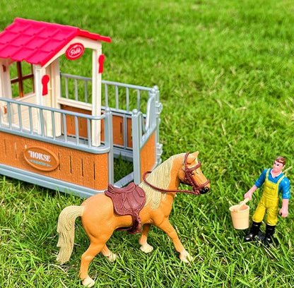 Peagrav Horse Stable Playset with Rider, Wash Area, Fence &amp; Animal Figures - Gifts for Girls &amp; Boys Aged 3-8