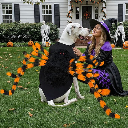 OurWarm Dog Halloween Costume for Large Dogs, 64 LED Furry Giant Dog Spider Costume Funny Pet Halloween Costumes for Big XL Large Breed Pet Party Cosplay Decor(Orange)