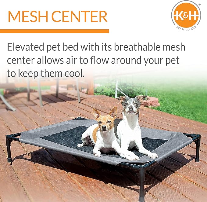 K&amp;H Pet Products Outdoor Elevated Dog Cot, Breathable Cooling Elevated Cot Hammock Pet Bed for Medium Dogs, Washable Mesh Cover, Raised Metal Frame, Collapsible, Portable - Medium 32 X 25in Gray