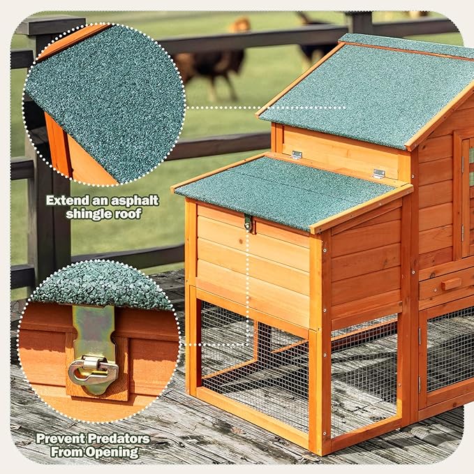 Chicken Coop for 4-6 Chickens Outdoor Wooden Hen House Poultry Pet Hutch for Backyard w/Run Cage &amp; Nesting Box
