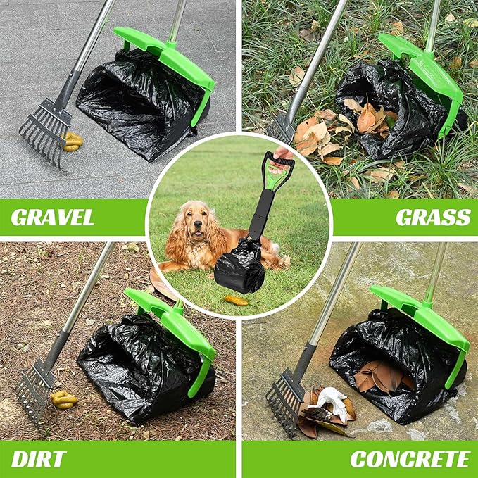 Pooper Scooper with Bag Attachment, 50 inches Long Handle Pooper Scooper, Poop Scooper for Dogs, Dog Poop Scooper for Yard, Pooper Scooper for Large Dogs Heavy Duty, Poop Scooper Bin &amp; Rake