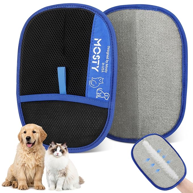 2Pcs Pet Hair Removal Glove,Double Sided Electrostatic, Reusable Cat &amp; Dog Hair Remover Mitt for Furniture, Couch, Carpet, Car Seat, Quick Cleaning Grooming Glove