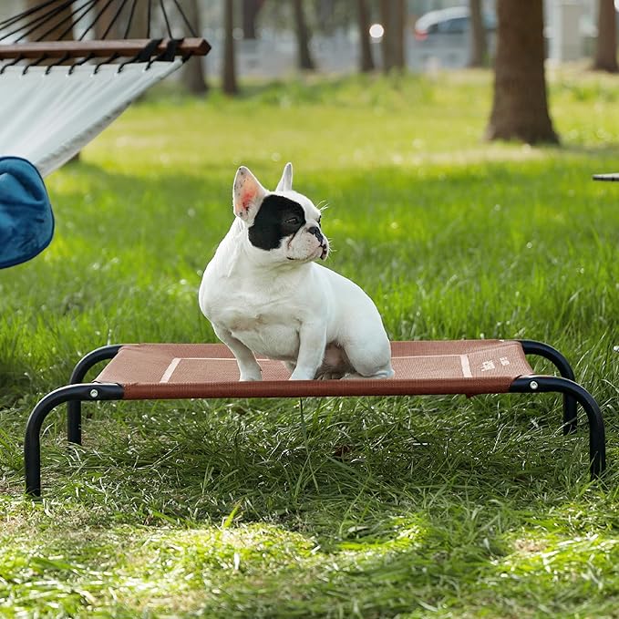 Bedsure Outdoor Elevated Dog Bed Medium Size Dog, Portable Indoor &amp; Outdoor Cooling Raised Cot Pet Hammock Bed with Skid-Resistant Feet, Frame with Breathable Mesh, Terracotta, 43 inches