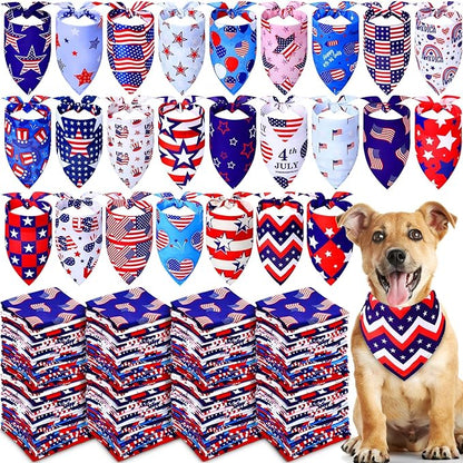 Abbylike 200 Pcs Patriotic Dog Bandanas Bulk Labor Day Bandanas for Dogs Triangle Kerchief Scarf Set for Puppy Small Medium Large Workers&