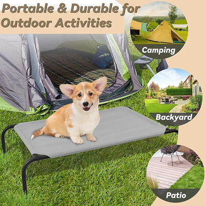 PHYEX Raised Pet Cot for Small Pets, Elevated Dog Bed with Breathable Mesh, Sturdy Steel Frame for Indoor &amp; Outdoor Use, Non-Slip Design, Easy Clean, 33-Inch Grey