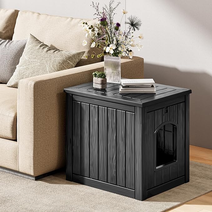 Outdoor &amp; Indoor Dog House for Weatherproof and Stylish Furniture, Insulated Dog House Outdoor, Multi - Use for Small and Medium Dogs (Black, 22.8" L × 17.7" W × 21.7" H)