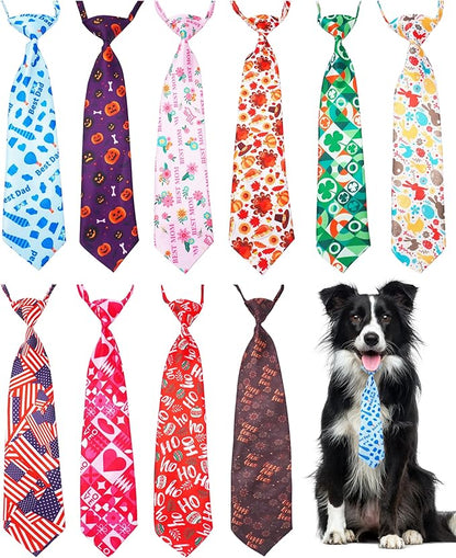 PET SHOW 10 Pack Holiday Big Dog Ties Neckties for Large Breed Dogs XL Adjustable Grooming Accessories Neck Ties Bowties Girl Boy Pets Festival Costumes Wedding Party Gift Favor