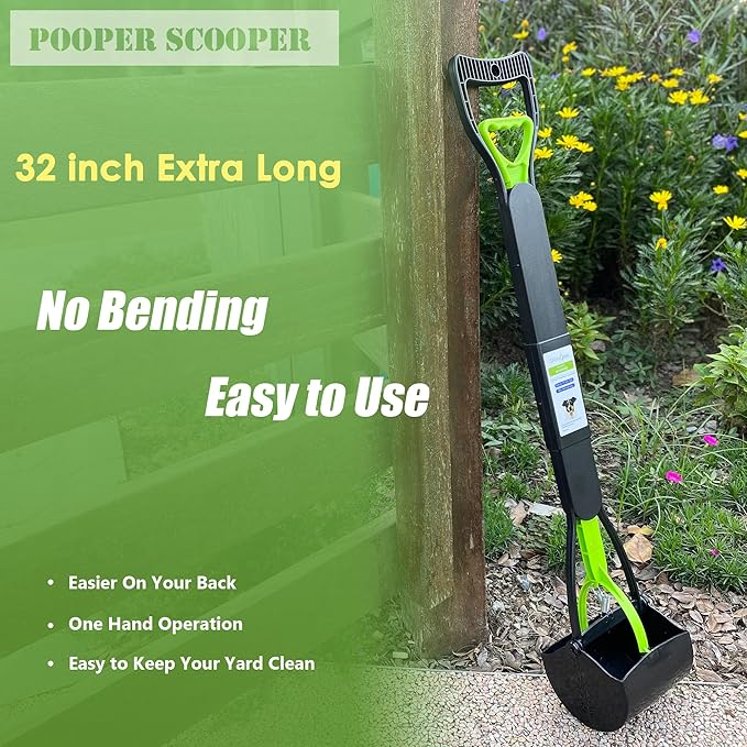 32" Pooper Scooper for Large Medium Small Dogs with Bag Attachment, Extra Long Handle Heavy Duty with 30 Dog Poop Bags &amp; 1 Dispenser Poop Scoop, Foldable Dog Poop Picker Upper for Yard