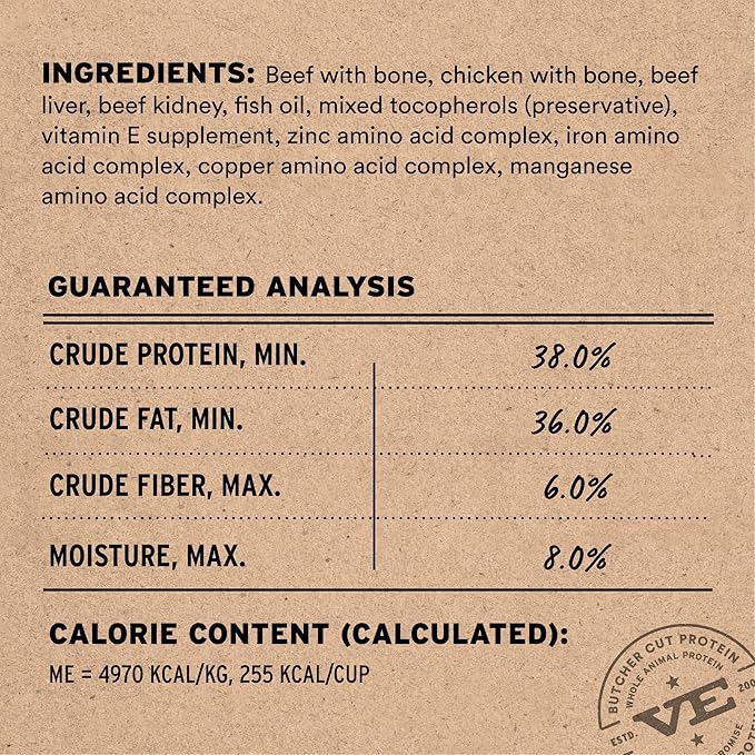 Vital Essentials Freeze-Dried Raw Beef &amp; Chicken Meal or Mixer Cat Food Crunchy Nibs, 12 oz
