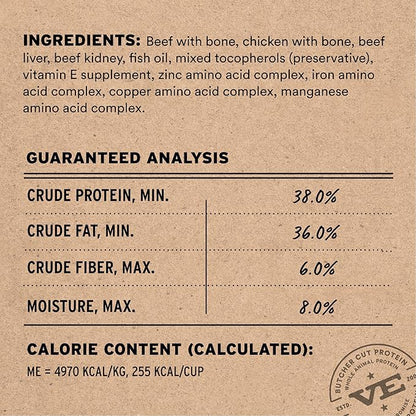 Vital Essentials Freeze-Dried Raw Beef &amp; Chicken Meal or Mixer Cat Food Crunchy Nibs, 12 oz
