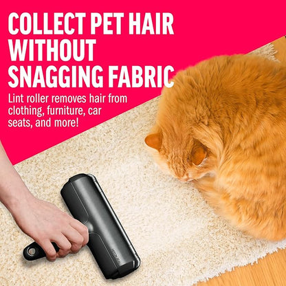 ChomChom Roller Pet Hair Remover and Reusable Lint Roller - Cat and Dog Hair Remover for Furniture, Couch, Carpet, Clothing and Bedding - Portable, Multi-Surface Fur Removal Tool (Black)