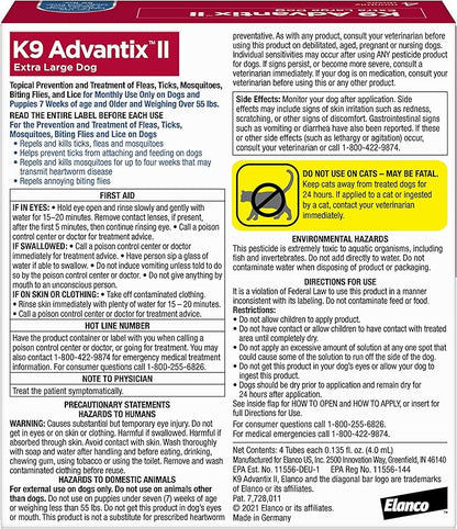 K9 Advantix II XL Dog Vet-Recommended Flea, Tick &amp; Mosquito Treatment &amp; Prevention | Dogs Over 55 lbs. | 4-Mo Supply (Pack of 2)
