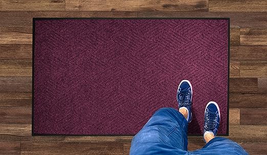 M+A Matting WaterHog Diamond | Commercial-Grade Entrance Mat with Rubber Border – Indoor/Outdoor, Quick Drying, Stain Resistant Door Mat (Bordeaux, 3&