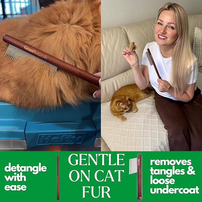 GranNaturals Wooden &amp; Metal Pet Comb for Detangling Hair, Grooming Fur, Dematting for Large and Small Dogs, Long &amp; Short Haired Cats