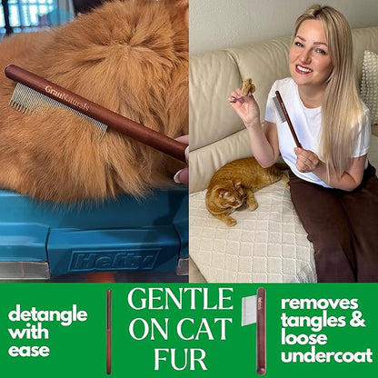GranNaturals Wooden &amp; Metal Pet Comb for Detangling Hair, Grooming Fur, Dematting for Large and Small Dogs, Long &amp; Short Haired Cats