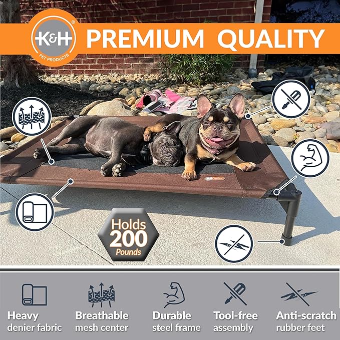 K&amp;H Pet Products Outdoor Elevated Dog Cot, Breathable Cooling Elevated Cot Hammock Pet Bed for Medium Dogs, Washable Mesh Cover, Raised Metal Frame, Collapsible, Portable - Medium 32 X 25 Chocolate