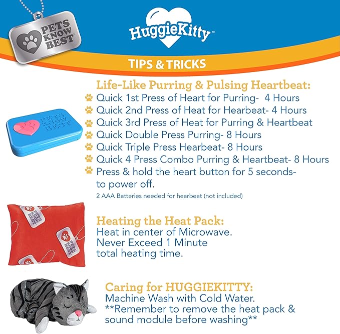 Pets Know Best HuggieKitty | Comfort Purring Companion with Heartbeat Sleep Aide for Cats &amp; Kittens, Heating for Calming Relief, Carrier &amp; Behavioral Training Essential, Breeds, Grey
