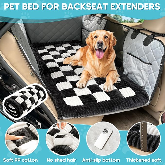 Dog Car Bed Mat, Non-Slip Backseat Extender Pet Blanket, Plaid Dog Bed for SUVs, Sedans &amp; Trucks, Chew-Resistant Travel Pad for Dogs, Easy Clean &amp; Scratch-Proof &amp; Comfort (50"x24.6")