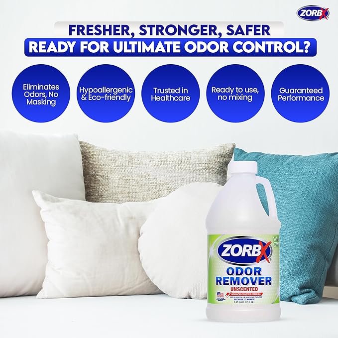 ZORBX Unscented Odor Eliminator for Strong Odor 64 oz - Used in Hospitals &amp; Healthcare Facilities - Advanced Trusted Formula, Fast-Acting Odor Remover Spray for Dog, Cat, House &amp; Carpet