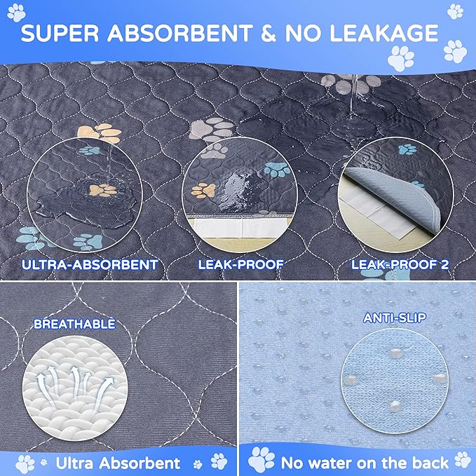 Aitmexcn Washable Dog Pee Pad, 2PCS 100% Waterproof Whelping Training Mat for Puppy/Senior, Fast Drying Reusable Pads for Indoor, Outdoor and Car Travel - 36&