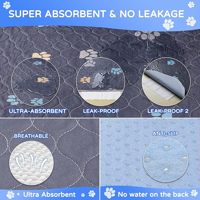 Aitmexcn Washable Puppy Dog Pee Pad, 2PCS 100% Waterproof Whelping Training Mat for Puppy/Senior Dog, Fast Drying Reusable Puppy Pads for Indoor, Outdoor and Car Travel- 48&