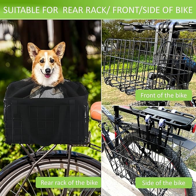 Large Dog Bike Basket with Removable Liner Bag, Portable Rear Bike Basket Carrier for Travel, Waterproof Bike Storage Suit for Front/Rear/Side of Bicycle, Ebike Accessoriest for Pets, Fruit &amp; Grocery