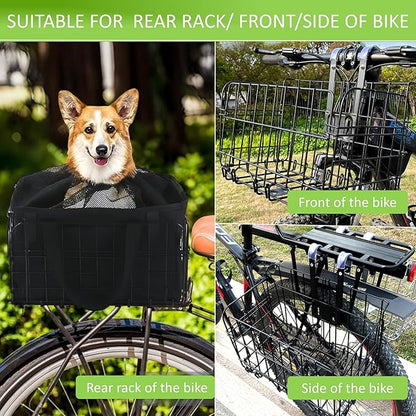 Large Dog Bike Basket with Removable Liner Bag, Portable Rear Bike Basket Carrier for Travel, Waterproof Bike Storage Suit for Front/Rear/Side of Bicycle, Ebike Accessoriest for Pets, Fruit &amp; Grocery