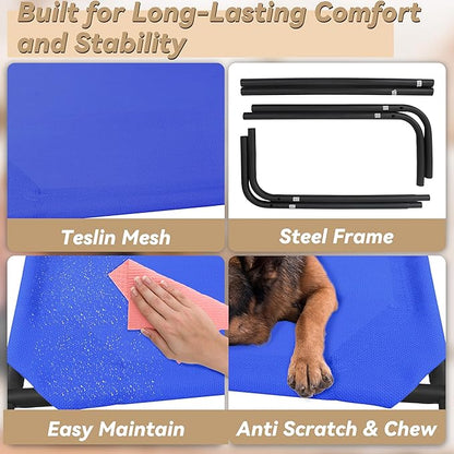 PHYEX Elevated Dog Bed for Large Dogs, Raised Dog Bed with Breathable Mesh, Dog Cot Bed with Sturdy Steel Frame for Indoor &amp; Outdoor Use, Non Slip, Easy to Clean, 50.5 Inches, Blue