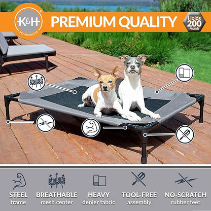 K&amp;H Pet Products Outdoor Elevated Dog Cot, Breathable Cooling Elevated Cot Hammock Pet Bed for Medium Dogs, Washable Mesh Cover, Raised Metal Frame, Collapsible, Portable - Medium 32 X 25in Gray