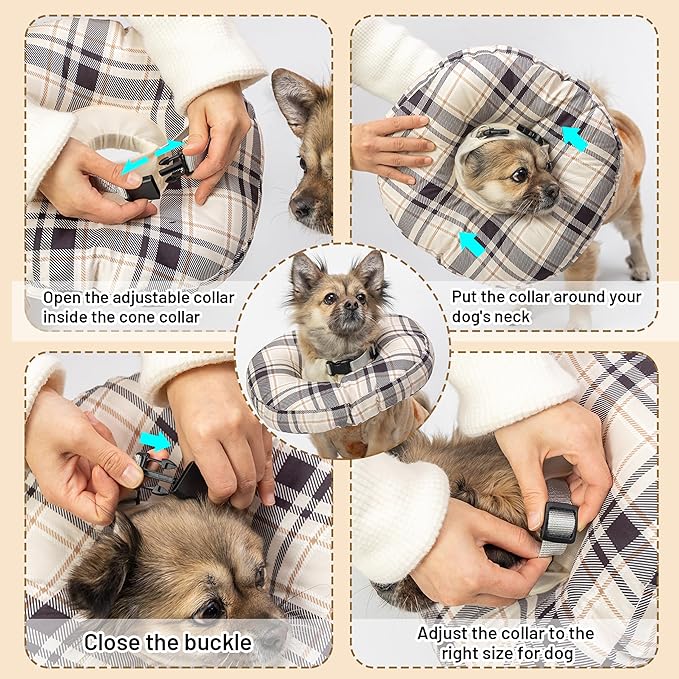 Cat Cone Collar Soft, Adjustable Plaid Elizabethan Cat Recovery Collar After Surgery to Prevent Licking &amp; Scratching Wound, Fits Small Medium Large Cats, Puppy, Small Dogs