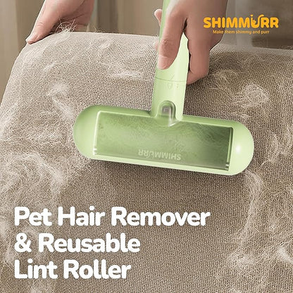 Reusable Pet Hair Remover - Lint Roller for Dog &amp; Cat Fur - for Furniture, Carpet, Clothing - Detachable Handle (Green)