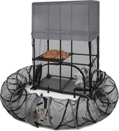 Catio Outdoor Cat Enclosure for Cats &amp; Small Animals, Pet Playpen Cat Climber with Removable Pet Tunnel for Indoor/Outdoor Use