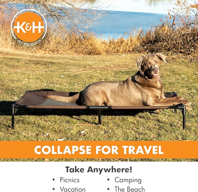 K&amp;H Pet Products Outdoor Elevated Dog Cot, Breathable Cooling Elevated Cot Hammock Pet Bed for XL Dogs, Washable Mesh Cover, Raised Metal Frame, Collapsible, Portable - Jumbo 56 X 38in Chocolate