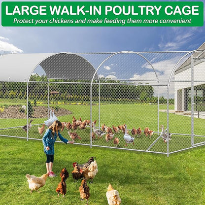 Large Metal Chicken Coop, Walk-in Chicken Run Pen with Waterproof Cover, Dome Roof Poultry Cage for Outdoor, Backyard, Farm (8.96&