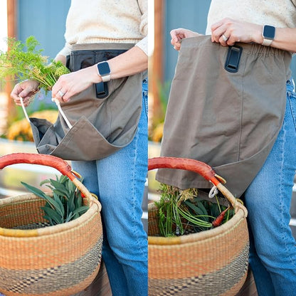 Roo Gardening Apron with Pockets &amp; Harvesting, Picking Pouch - Adjustable, Water-resistant, Washable Canvas Cotton