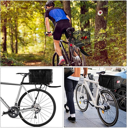 Aodaer Rear Bike Rack with Basket Quick Release Bike Rear Rack Heavy Duty Folding Bike Basket with Waterproof Bag &amp; Cargo Net &amp; Installation Tool