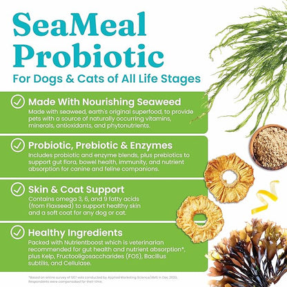 Solid Gold SeaMeal Cat Probiotic &amp; Dog Probiotics for Digestive Health - Kelp Powder Dog &amp; Cat Multivitamin Supplement w/Prebiotics &amp; Digestive Enzymes for Skin, Coat, &amp; Gut + Immune Support - 8oz
