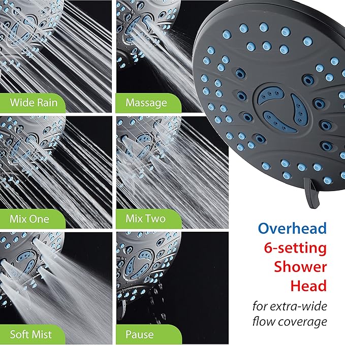 Hotel Spa AquaCare As-Seen-On-TV High Pressure 48-setting Rain &amp; Handheld 3-way Shower Head Combo - Anti-clog Nozzles/Tub, Tile &amp; Pet Power Wash/Extra Long 6 ft. Hose/Matte Black Finish