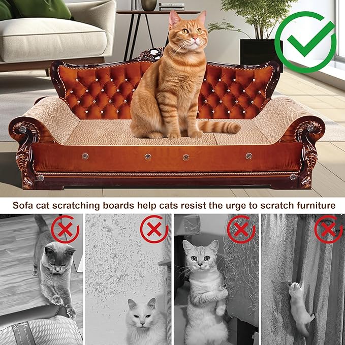 Sofa-Shaped Cat Scratching Couch &amp; Lounge Bed - Thick Cardboard Cat Scratcher Pad (27.6" L x 12.4" W x 11.8" H)