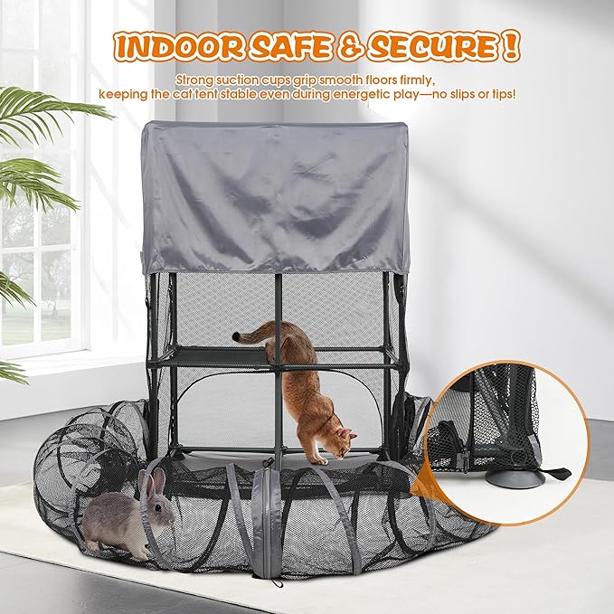 Catio Outdoor Cat Enclosure for Cats &amp; Small Animals, Pet Playpen Cat Climber with Removable Pet Tunnel for Indoor/Outdoor Use