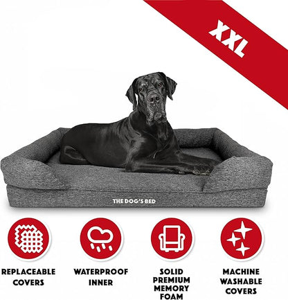 The Dog’s Bed, XXL Grey Linen 51.5x39, Memory Foam, Pain Relief: Arthritis, Hip &amp; Elbow Dysplasia, Post Surgery, Lameness, Supportive, Calming, Waterproof Washable Cover, Veterinary Approved