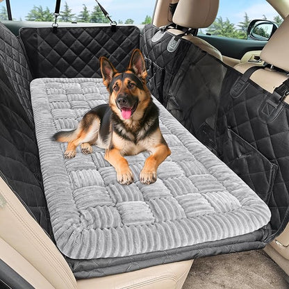 Dog Car Bed Mat, Non-Slip Backseat Extender Pet Blanket, Plaid Dog Bed for SUVs, Sedans &amp; Trucks, Chew-Resistant Travel Pad for Dogs, Easy Clean &amp; Scratch-Proof &amp; Comfort (50"x24.6") Light Gray