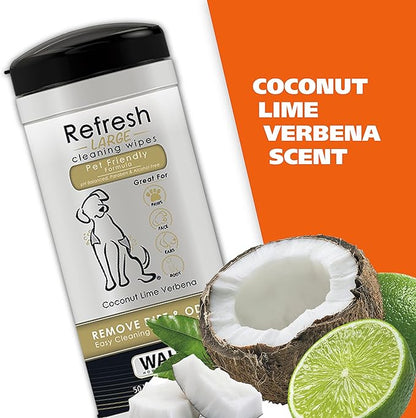 Wahl USA Pet Refresh Cleaning Wipes for All Dog Breeds - Use on Ears, Nose, Paws, Bottom, &amp; Sensitive Areas - 50 Wipes - Model 820017A