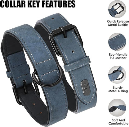 Didog Soft Padded PU Leather Dog Collar, Breathable and Adjustable Dog Collars for Small Dogs, Comfortable for Daily Walk, Blue, M Fit Neck 12-15"(13-22 lbs)