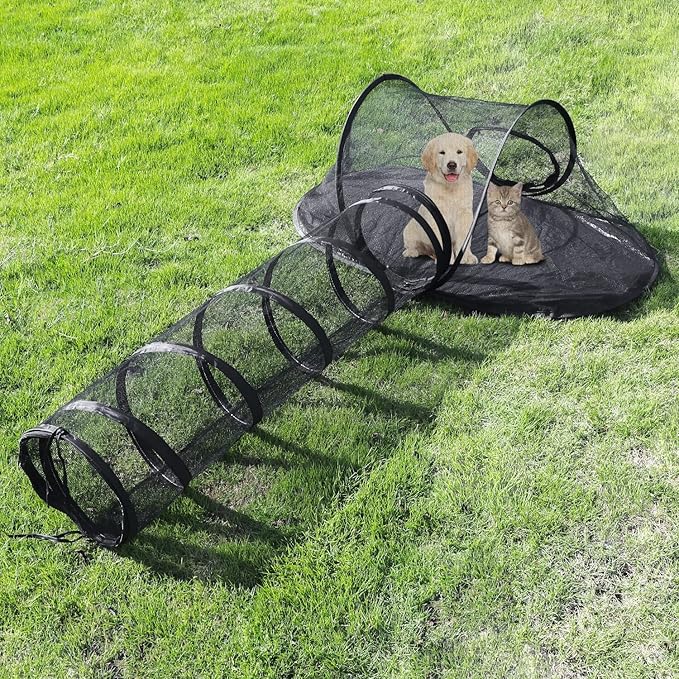Rest-Eazzzy Cat Tent Outdoor, Pet Enclosure Tent Suitable for Cats and Small Animals, Indoor Playpen Portable Exercise Tent with Carry Bag(Pet Tent&amp; Tunnel) S