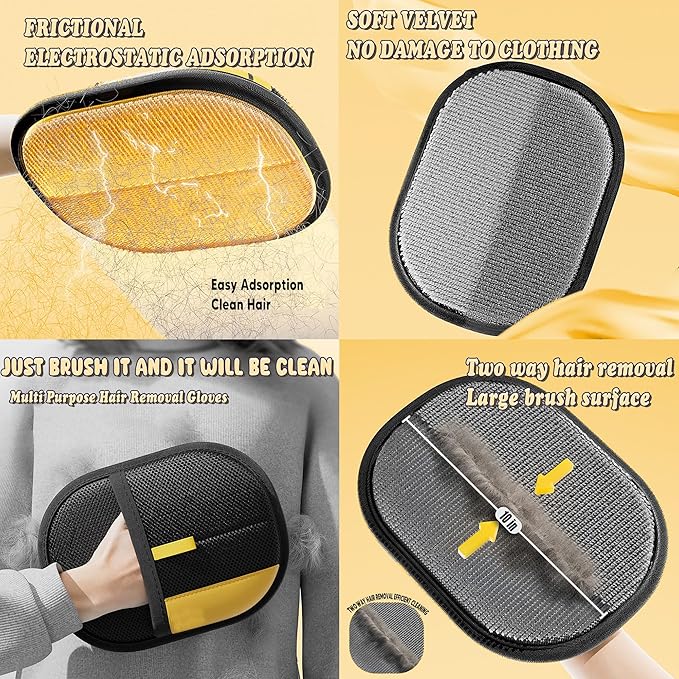 Pet Hair Removal Glove, Self Cleaning Pet Flea Comb Grooming Brush &amp; Cat Brush - 3-in-1 Electrostatic Gloves Pet Hair Remover for Furniture, Clothes, Bedding