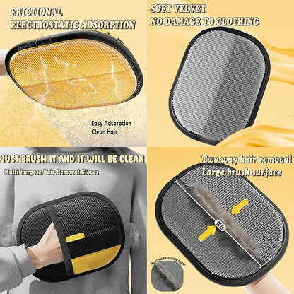 Pet Hair Removal Glove, Self Cleaning Pet Flea Comb Grooming Brush &amp; Cat Brush - 3-in-1 Electrostatic Gloves Pet Hair Remover for Furniture, Clothes, Bedding