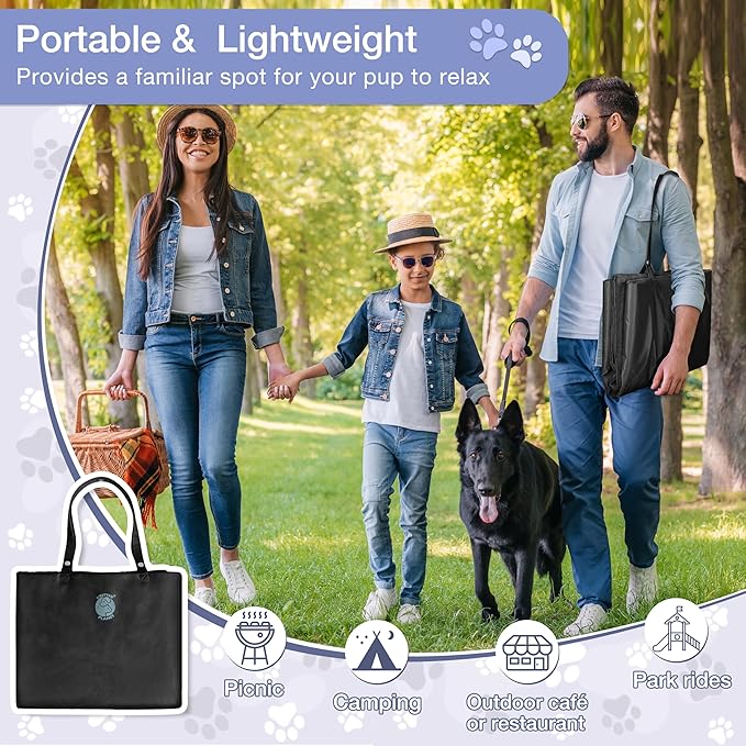 Kritter Planet Waterproof Foldable Dog Bed Pad for Camping &amp; Travel, Portable Roll-Up Dog Bed Car Seat Pet Cushion Mat with Handles for Small &amp; Medium Dogs, Indoor &amp; Outdoor Use