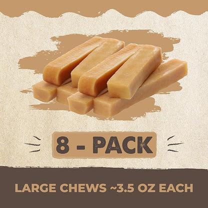 Mighty Paw Yak Cheese Chews for Dogs | All-Natural Long Lasting Pet Treats. Odorless and Great for Oral Health. Limited-Ingredient Chews for Puppies &amp; Power-Chewers (Large, 8 Pack)